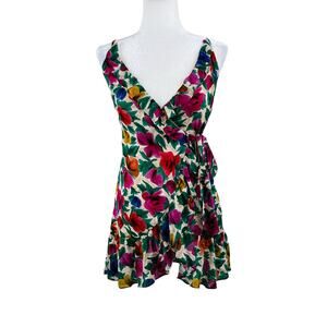 Topshop Floral Ruffle Mini Wrap Dress Green Pink Multi Wedding Guest 4 NWT
